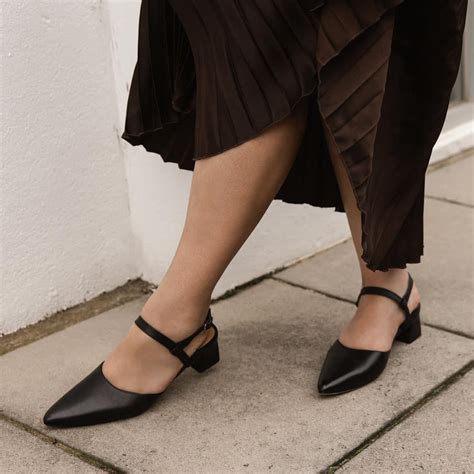 Marabou Black Leather Low Heels .